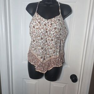 No Boundaries White Floral Spaghetti Strap Camisole with Brown Accents